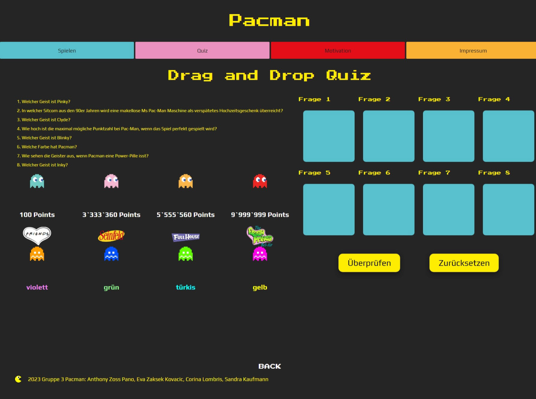 Drag and Drop Quiz screen